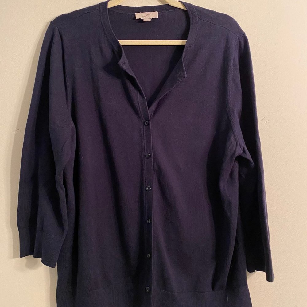 LOFT Navy Cardigan 3/4 sleeve button Sz L